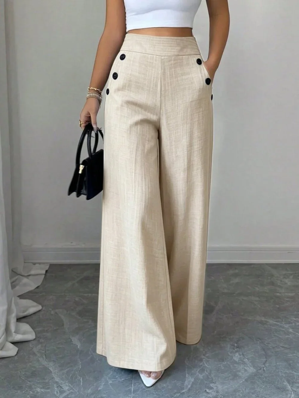 Apricot Elegant Women's Wide Leg Pants